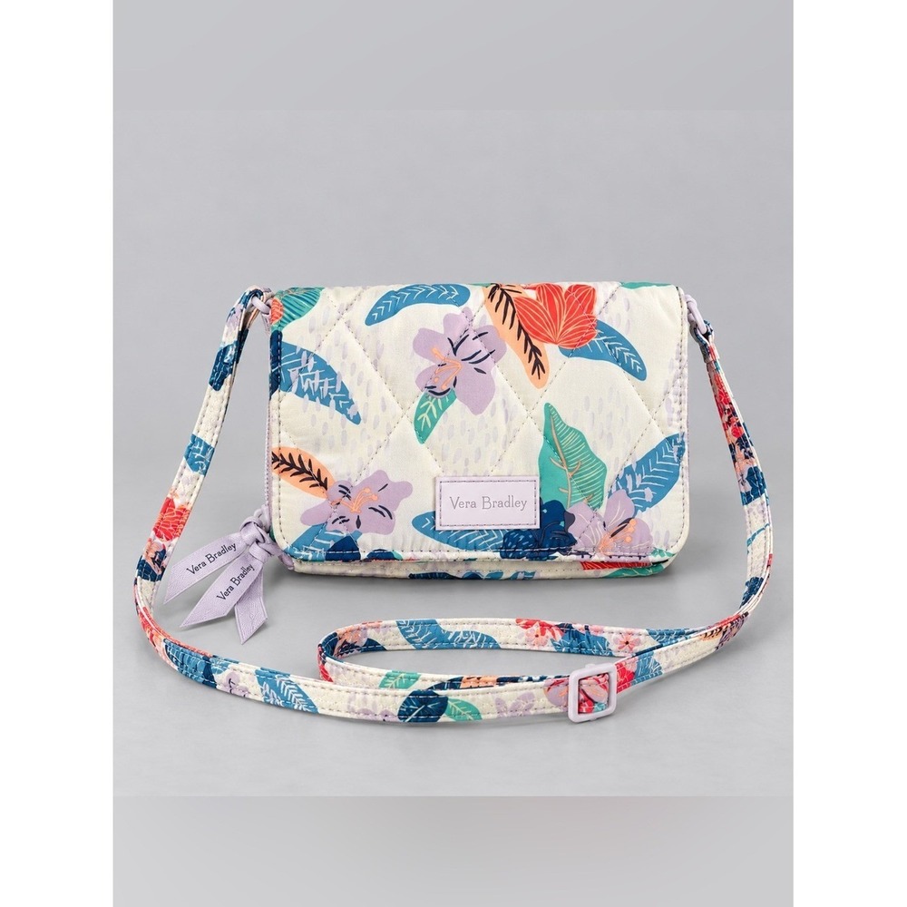 Vera Bradley Tropical Floral Ultralight Accordion Wristlet Crossbody Bag Purse